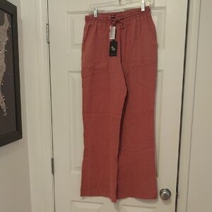 -Sincerely Jules Mauve Drawstring Wide Leg Trendy Pants With Flat Front Pockets